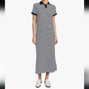 Theory striped polo dress Navy Blue/white Midi Stretchy cotton Dress Size Small